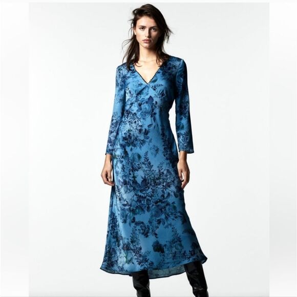 Zara Blue Floral Dress - Picture 1 of 6
